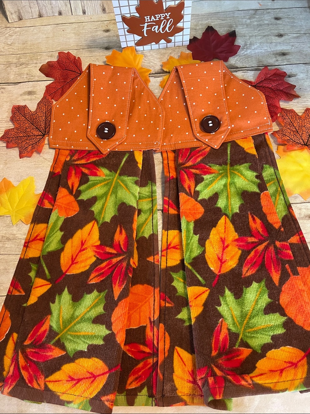 Sewn Top Hanging Towel Set Leaves Fall Autumn Decor Kitchen Towels